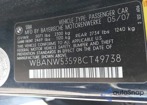 2008 BMW 550I from USA, damaged, VIN WBANW53598CT49738